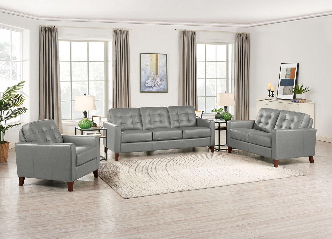 Aiden Leather Sofa Collection, Silver Gray